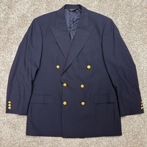Brooks Brothers Brooksease Double Breasted Blazer Gold Buttons Wool Mens 42R